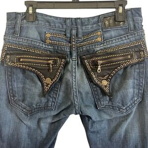 Robin's Jean Men's Long Flap Pocket Jeans Rhinestones Studded size 33 Authentic